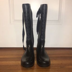 Black Coach Knee-high Rain Boots